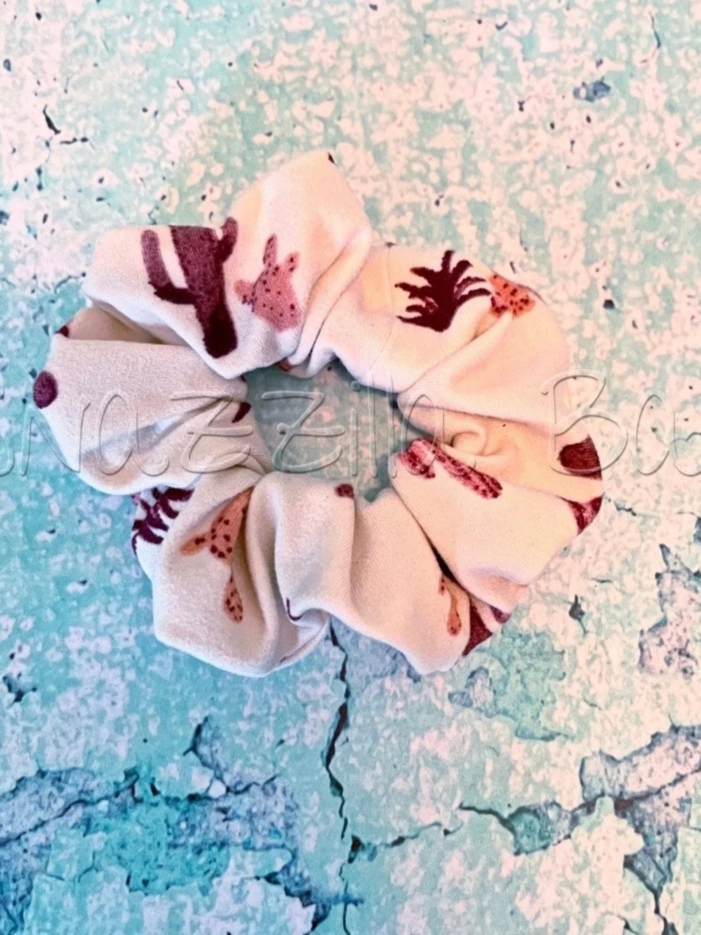 Cream Cactus Print Scrunchie